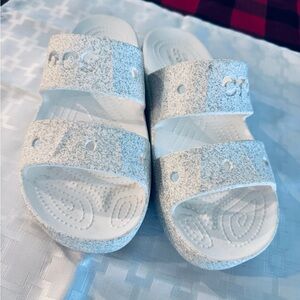 CROCS White Glitter Sandals
